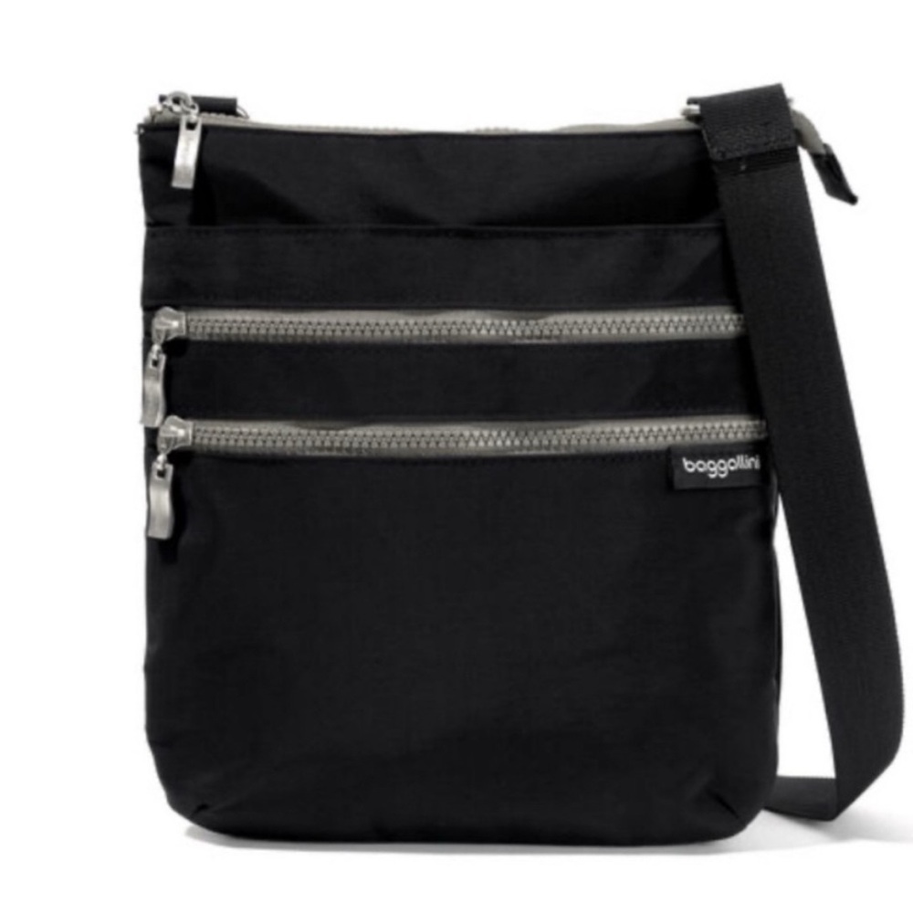 Baggallini Black Crossbody Bag with Silver Zippers